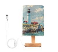 Sevdomey Lighthouse Bedside Table Lamp with USB Port, No Bulb Needed, Warm LED Light for Bedroom, Living Room, Office - Bedside Table Lamp for Reading, Study, Decor
