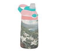 Sevdomey Lilies Kids Water Bottle with Straw for Girls Boys, Stainless Steel Insulated Leakproof Water 480ml for School Nursery Travel Sports