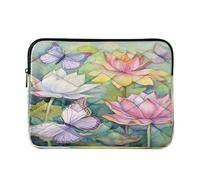 Sevdomey Lotus and Butterflies Laptop Sleeve 13.4 Inch, Slim Protective Computer Case with Soft Padding, Top Zipper Bag for Women & Men, Fits Most 13.3 Inch Laptops
