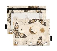 Sevdomey Magic Butterflies Pattern Pencil Pouch 3 Ring with Clear Window, 2 Pack Zipper Binder Bag for Office
