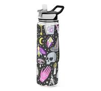 Sevdomey Magic Witch Halloween Skull Water Bottle with Straw Lid Clear Leakproof Gym Water Bottles for Outdoor Sport Drinking Fitness Workout Travel, 32 oz