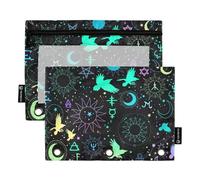 Sevdomey Magical Alchemical Symbols Pencil Pouch 3 Ring with Clear Window, 2 Pack Zipper Binder Bag for Office