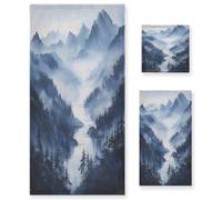 Sevdomey Mountains Soft Absorbent 3-Piece Bathroom Towel Set - Premium Cotton Washcloth, Hand Towel & Bath Towel for Gym, Beach, Pool, Hotel, Decorative Quick-Dry Gift