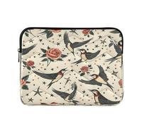 Sevdomey Old School Tattoo Laptop Sleeve 13.4 Inch, Slim Protective Computer Case with Soft Padding, Top Zipper Bag for Women & Men, Fits Most 13.3 Inch Laptops