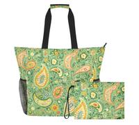Sevdomey Paisley Floral Elements Beach Tote Bag Large 36L with Wet Dry Compartment, Waterproof Travel Gym Pool Swim Sandproof Carryall