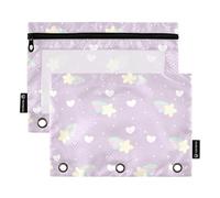 Sevdomey Pastel Colored Stars Pencil Pouch 3 Ring with Clear Window, 2 Pack Zipper Binder Bag for Office