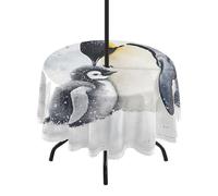 Sevdomey Penguin Round Tablecloth 60 Inch, Polyester Lace Edge Table Cover with Umbrella Hole & Zipper, Easy Clean for Kitchen Dining Patio Picnic