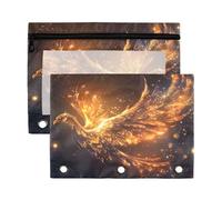 Sevdomey Phoenix Pencil Pouch 3 Ring with Clear Window, 2 Pack Zipper Binder Bag for Office