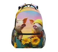 Sevdomey Pig Sunflower Laptop Backpack, Waterproof 15L Stylish Lightweight Daypack with Multiple Pockets for Work, School & Travel
