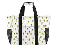 Sevdomey Pineapple Pattern Large Beach Bag Waterproof Canvas Tote with Pockets for Women Travel Gym Pool