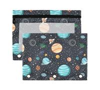 Sevdomey Planets Pencil Pouch 3 Ring with Clear Window, 2 Pack Zipper Binder Bag for Office