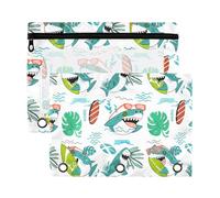 Sevdomey Playful Sharks Pencil Pouch 3 Ring with Clear Window, 2 Pack Zipper Binder Bag for Office