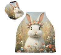 Sevdomey Rabbit with Flower Crown Nursing Car Seat Cover for Babies Newborns, Multi-Purpose Soft Breathable Breastfeeding Cover - Car Seat Covers - Nursing Scarf