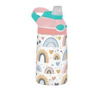 Sevdomey Rainbows and Hearts Kids Water Bottle with Straw for Girls Boys, Stainless Steel Insulated Leakproof Water 480ml for School Nursery Travel Sports