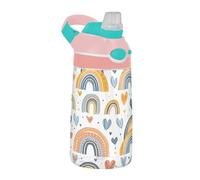 Sevdomey Rainbows and Hearts Kids Water Bottle with Straw for Girls Boys, Stainless Steel Insulated Leakproof Water 480ml for School Nursery Travel Sports