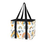 Sevdomey Rainbows and Hearts Reusable Grocery Bags Large, Heavy Duty Water Resistant Foldable Storage Tote with Removable Bottom Board for Car Trunk, Picnic, Camping