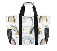 Sevdomey Rainbows Large Beach Bag Waterproof Canvas Tote with Pockets for Women Travel Gym Pool