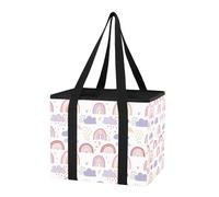 Sevdomey Rainbows Reusable Grocery Bags Large, Heavy Duty Water Resistant Foldable Storage Tote with Removable Bottom Board for Car Trunk, Picnic, Camping