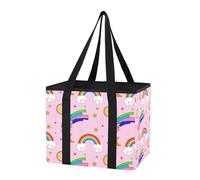 Sevdomey Rainbows Reusable Grocery Bags Large, Heavy Duty Water Resistant Foldable Storage Tote with Removable Bottom Board for Car Trunk, Picnic, Camping