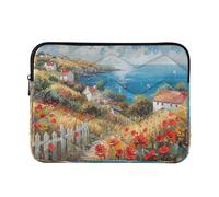 Sevdomey Red Flowers in Field Laptop Sleeve 13.4 Inch, Slim Protective Computer Case with Soft Padding, Top Zipper Bag for Women & Men, Fits Most 13.3 Inch Laptops