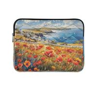 Sevdomey Red Flowers in Field Laptop Sleeve 15.6 Inch, Slim Protective Computer Case with Soft Padding, Top Zipper Bag for Women & Men, Fits Most 15 Inch Laptops