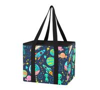 Sevdomey Rockets Reusable Grocery Bags Large, Heavy Duty Water Resistant Foldable Storage Tote with Removable Bottom Board for Car Trunk, Picnic, Camping