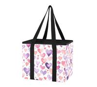 Sevdomey Romantic Love Reusable Grocery Bags Large, Heavy Duty Water Resistant Foldable Storage Tote with Removable Bottom Board for Car Trunk, Picnic, Camping