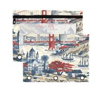Sevdomey San Francisco Landmarks Pencil Pouch 3 Ring with Clear Window, 2 Pack Zipper Binder Bag for Office