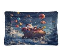 Sevdomey Santa Claus Flying in His Sleigh Pet Pads Dog Bed Cat Bed Kennel Bed Crate Mattress, Washable Soft Comfortable Pet Bed Pad with Non-Slip Bottom for Small Medium Large Dogs Cats, 60x90 cm