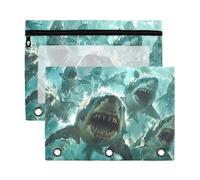 Sevdomey Sharks Pencil Pouch 3 Ring with Clear Window, 2 Pack Zipper Binder Bag for Office