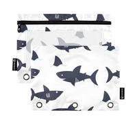 Sevdomey Sharks Silhouettes Pencil Pouch 3 Ring with Clear Window, 2 Pack Zipper Binder Bag for Office