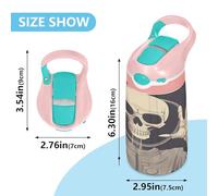 Sevdomey Skull Kids Water Bottle with Straw for Girls Boys, Stainless Steel Insulated Leakproof Water 480ml for School Nursery Travel Sports