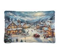 Sevdomey Snowy Christmas Village Dog Bed Cat Bed Kennel Bed Crate Mattress, Washable Soft Comfortable Pet Bed Pad with Non-Slip Bottom for Small Medium Large Dogs Cats, 60x90 cm