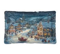 Sevdomey Snowy Christmas Village Dog Bed Cat Bed Kennel Bed Crate Mattress, Washable Soft Comfortable Pet Bed Pad with Non-Slip Bottom for Small Medium Large Dogs Cats, 60x90 cm