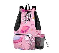 Sevdomey Space Cats Lightweight Drawstring Backpack Gym Sack with Wet Dry Bag Swim Beach Travel Sports