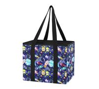 Sevdomey Space Rockets Reusable Grocery Bags Large, Heavy Duty Water Resistant Foldable Storage Tote with Removable Bottom Board for Car Trunk, Picnic, Camping