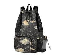 Sevdomey Stars and Moons Lightweight Drawstring Backpack Gym Sack with Wet Dry Bag Swim Beach Travel Sports