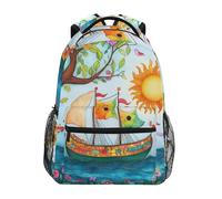 Sevdomey Sun and Ship Laptop Backpack, Waterproof 15L Stylish Lightweight Daypack with Multiple Pockets for Work, School & Travel