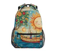 Sevdomey Sun and Ship Laptop Backpack, Waterproof 15L Stylish Lightweight Daypack with Multiple Pockets for Work, School & Travel