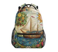 Sevdomey Sun and Ship Laptop Backpack, Waterproof 15L Stylish Lightweight Daypack with Multiple Pockets for Work, School & Travel