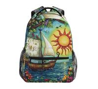 Sevdomey Sun and Ship Laptop Backpack, Waterproof 15L Stylish Lightweight Daypack with Multiple Pockets for Work, School & Travel