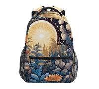 Sevdomey Sun Moon Grass Laptop Backpack, Waterproof 15L Stylish Lightweight Daypack with Multiple Pockets for Work, School & Travel