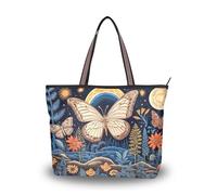 Sevdomey Sun Moon Grass Tote Bag for Women with Zipper, Large Capacity Canvas Handbag for Work, Travel & Shopping