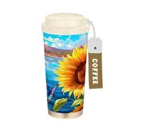 Sevdomey Sunflower Insulated Coffee Mug 17oz, 316 Stainless Steel Travel Tumbler with Dual-Function Lid for Hot Sip or Straw, Fits Cup Holder