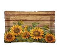 Sevdomey Sunflowers on Wooden Pet Pads Dog Bed Cat Bed Kennel Bed Crate Mattress, Washable Soft Comfortable Pet Bed Pad with Non-Slip Bottom for Small Medium Large Dogs Cats, 45x60 cm