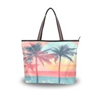 Sevdomey Tropical Beach Scene Tote Bag for Women with Zipper, Large Capacity Canvas Handbag for Work, Travel & Shopping