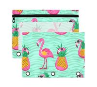 Sevdomey Tropical Flamingos Pencil Pouch 3 Ring with Clear Window, 2 Pack Zipper Binder Bag for Office