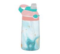 Sevdomey Turquoise and Gold Marble Kids Water Bottle with Straw for Girls Boys, Stainless Steel Insulated Leakproof Water 480ml for School Nursery Travel Sports