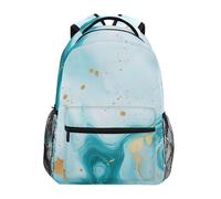 Sevdomey Turquoise and Gold Marble Laptop Backpack, Waterproof 15L Stylish Lightweight Daypack with Multiple Pockets for Work, School & Travel