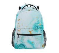 Sevdomey Turquoise and Gold Marble Laptop Backpack, Waterproof 15L Stylish Lightweight Daypack with Multiple Pockets for Work, School & Travel